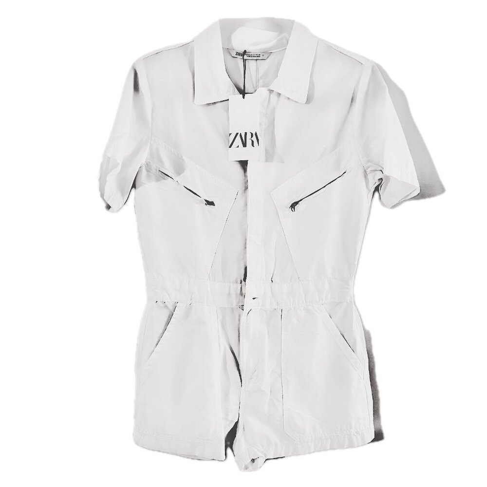 Zara White Denim Romper Womens M NEW - Picture 12 of 13
